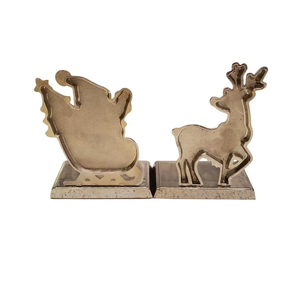 Vintage Santa Claus and Reindeer Stocking Holders Heavy Metal